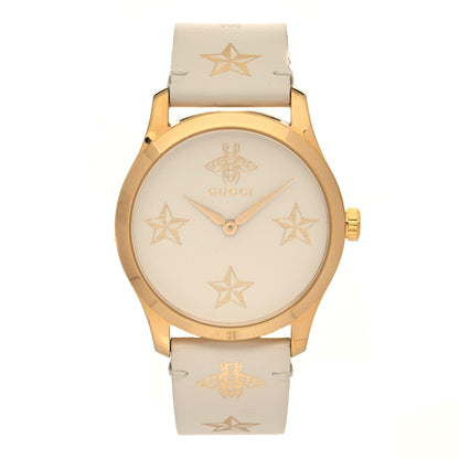 Gucci Stainless Steel Calfskin 38mm G-Timeless Bee Star Quartz Watch White 1 of 4
