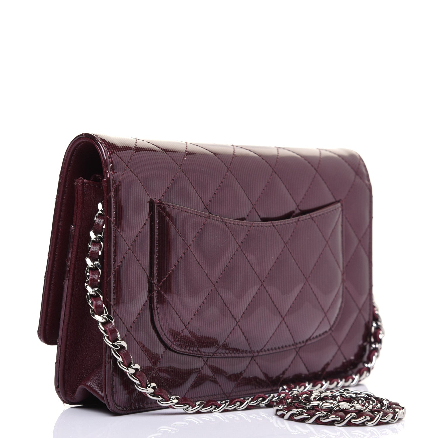 Chanel Striated Patent Quilted Wallet on Chain WOC Bordeaux 3 of 15