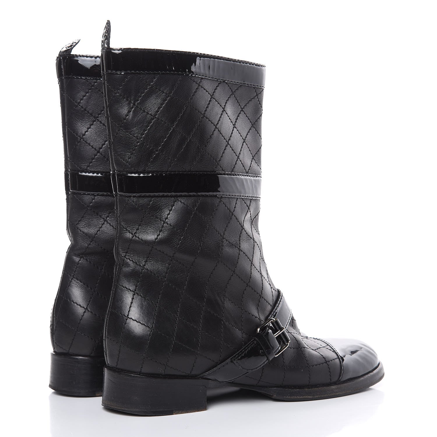 Chanel Calfskin Patent Quilted Cap Toe Boots 39 Black 4 of 9