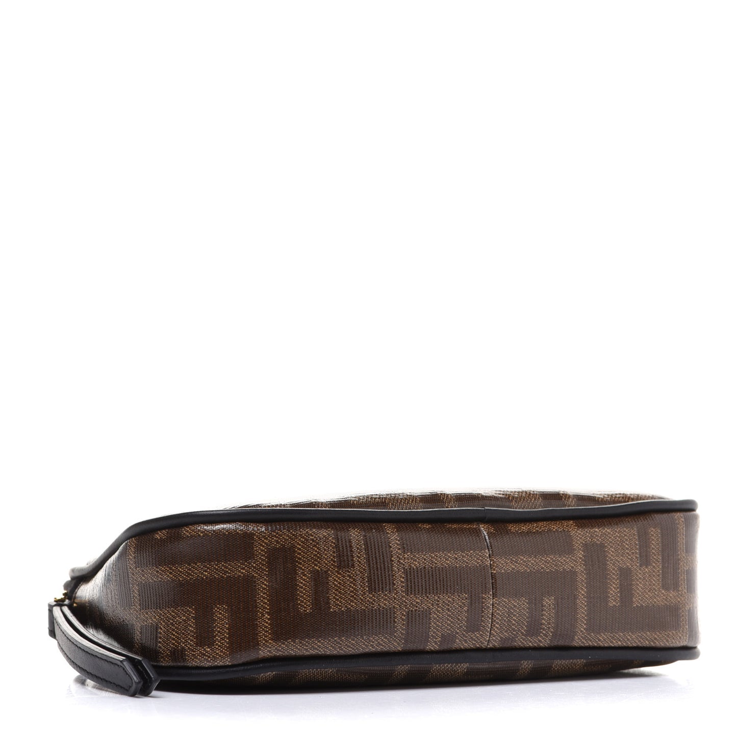 Glazed Fabric Vitello Century FF 1974 Stamp Patch Medium Cosmetic Case Mogano Panna Black