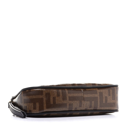 Fendi Glazed Fabric Vitello Century FF 1974 Stamp Patch Medium Cosmetic Case Mogano Panna Black 4 of 10
