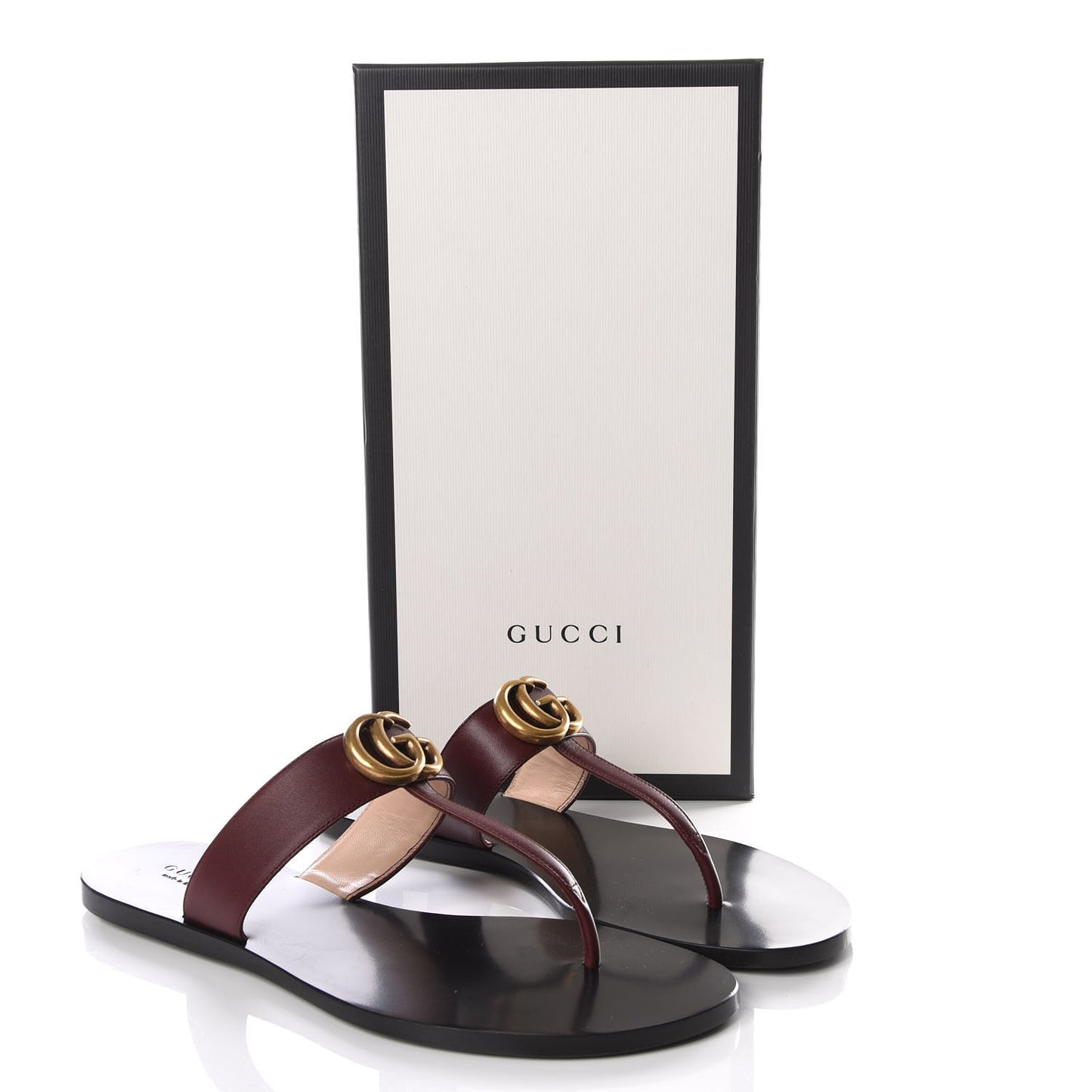Calfskin GG Marmont Thong Sandals 39.5 Vintage Bordeaux