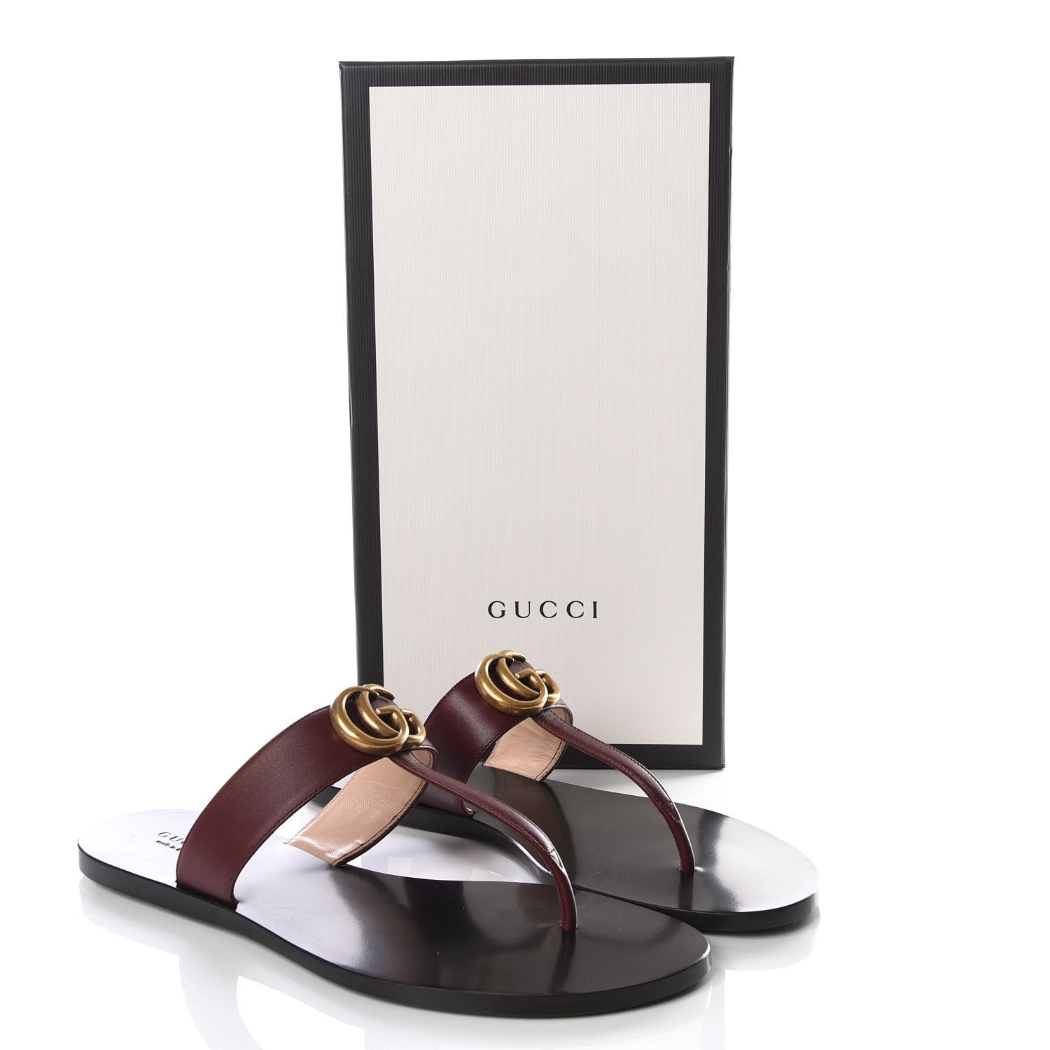 Gucci Calfskin GG Marmont Thong Sandals 39.5 Vintage Bordeaux 8 of 8