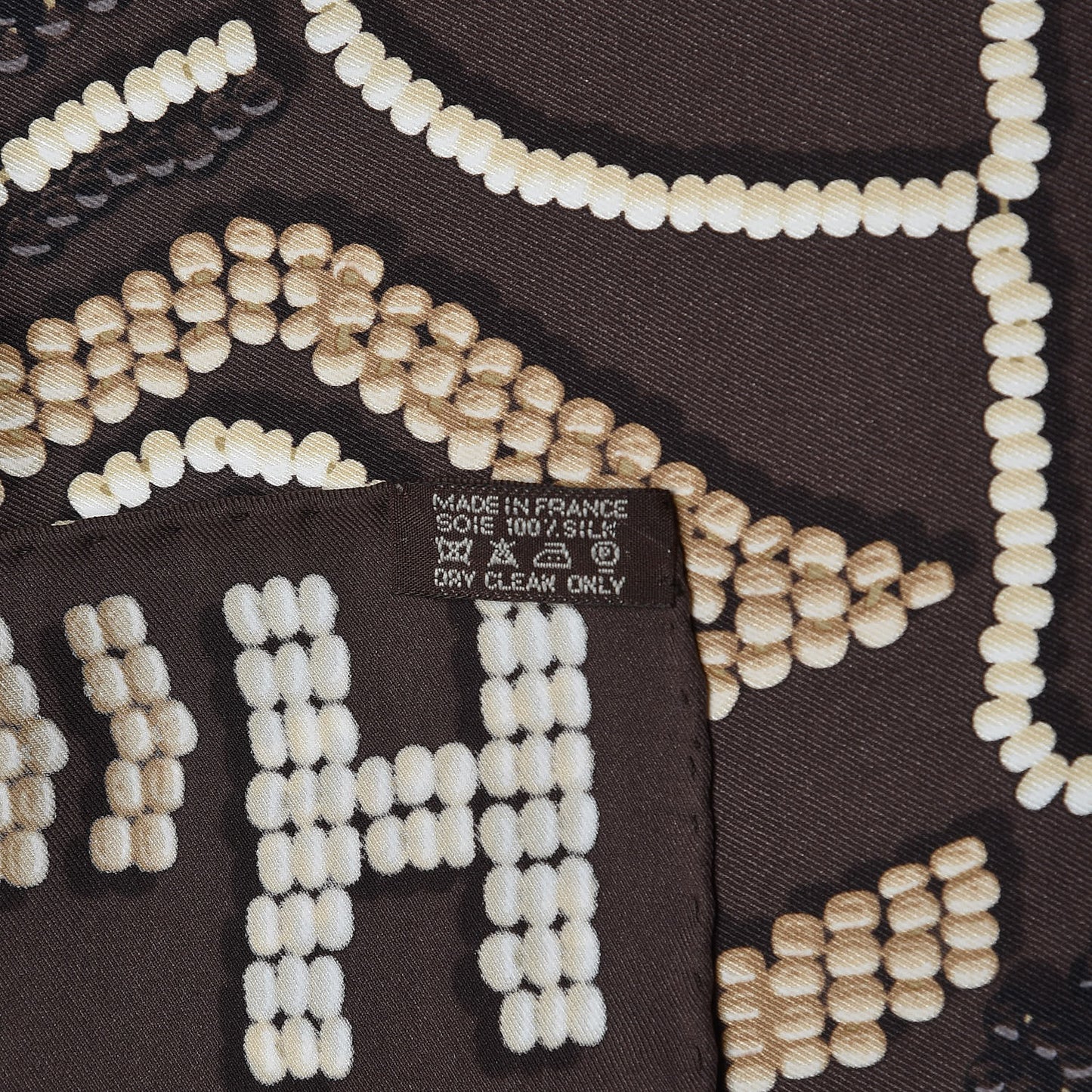 Silk Kelly En Perles Scarf 70 Chocolate Creme Beige