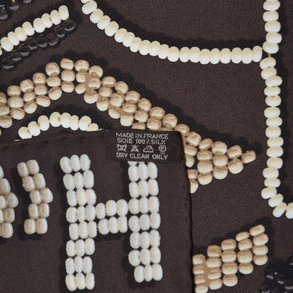 Hermes Silk Kelly En Perles Scarf 70 Chocolate Creme Beige 6 of 6
