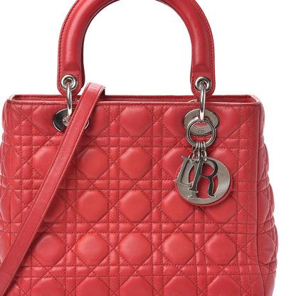 Christian Dior Lambskin Cannage Medium Lady Dior Red 7 of 9