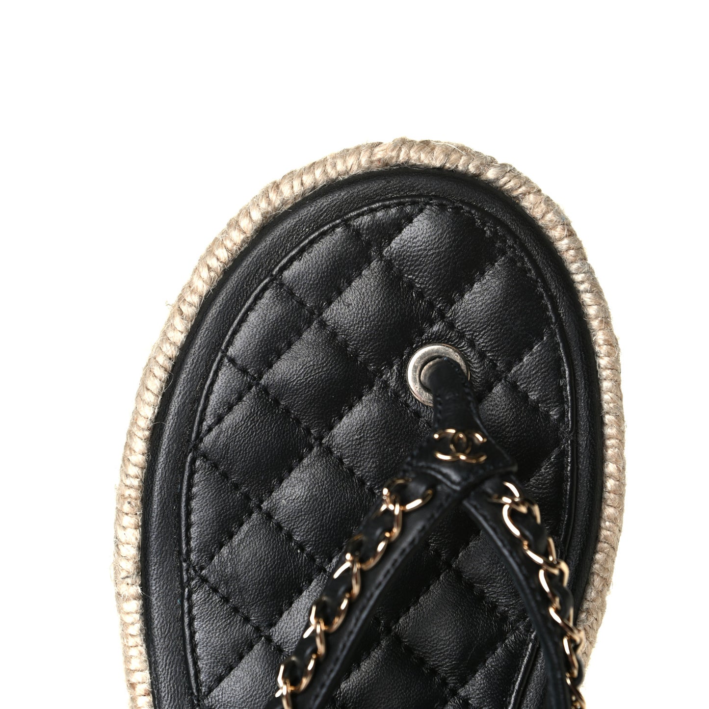 Lambskin Chain CC Thong Espadrille Sandals 36 Black