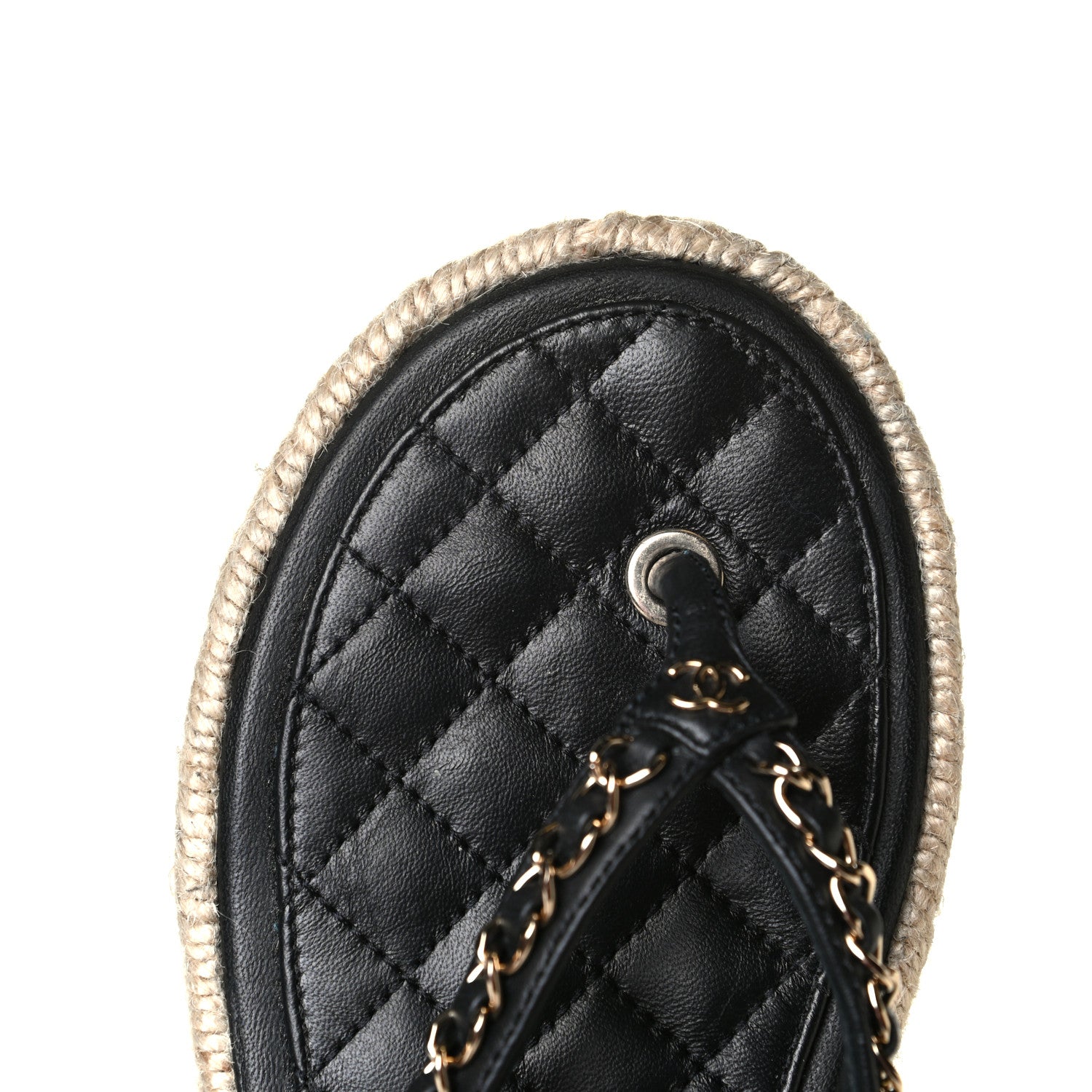 Chanel Lambskin Chain CC Thong Espadrille Sandals 36 Black 6 of 6