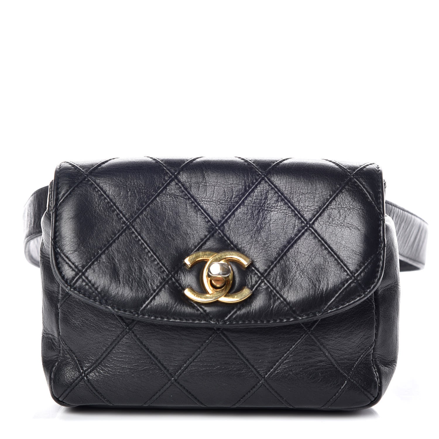 Chanel Lambskin Diamond Stitched Flap Waist Belt Bag 70 28 Black 1 of 12