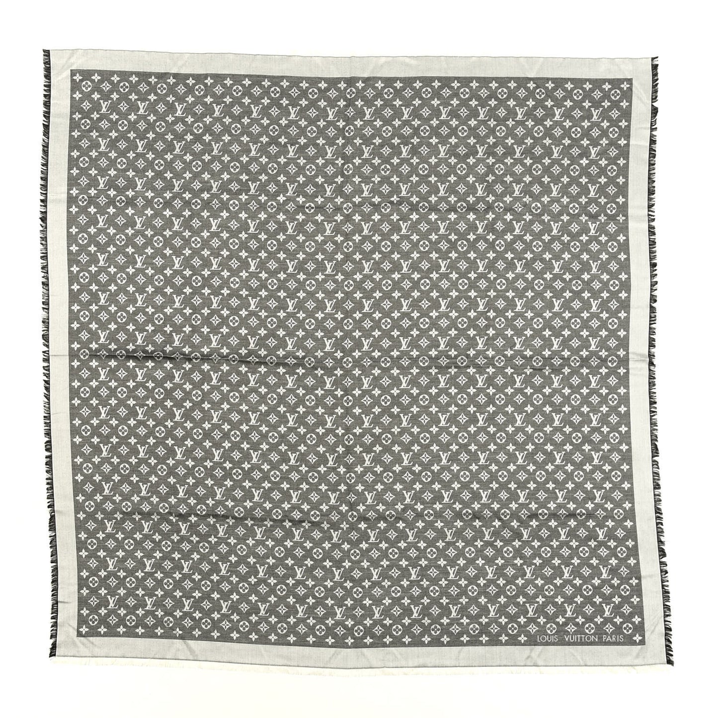 Silk Wool Monogram Denim Shawl Black