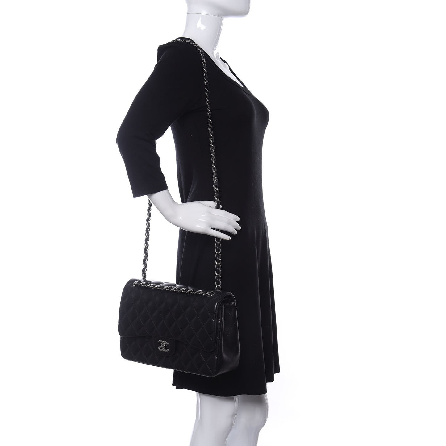 Lambskin Quilted Jumbo Double Flap Black