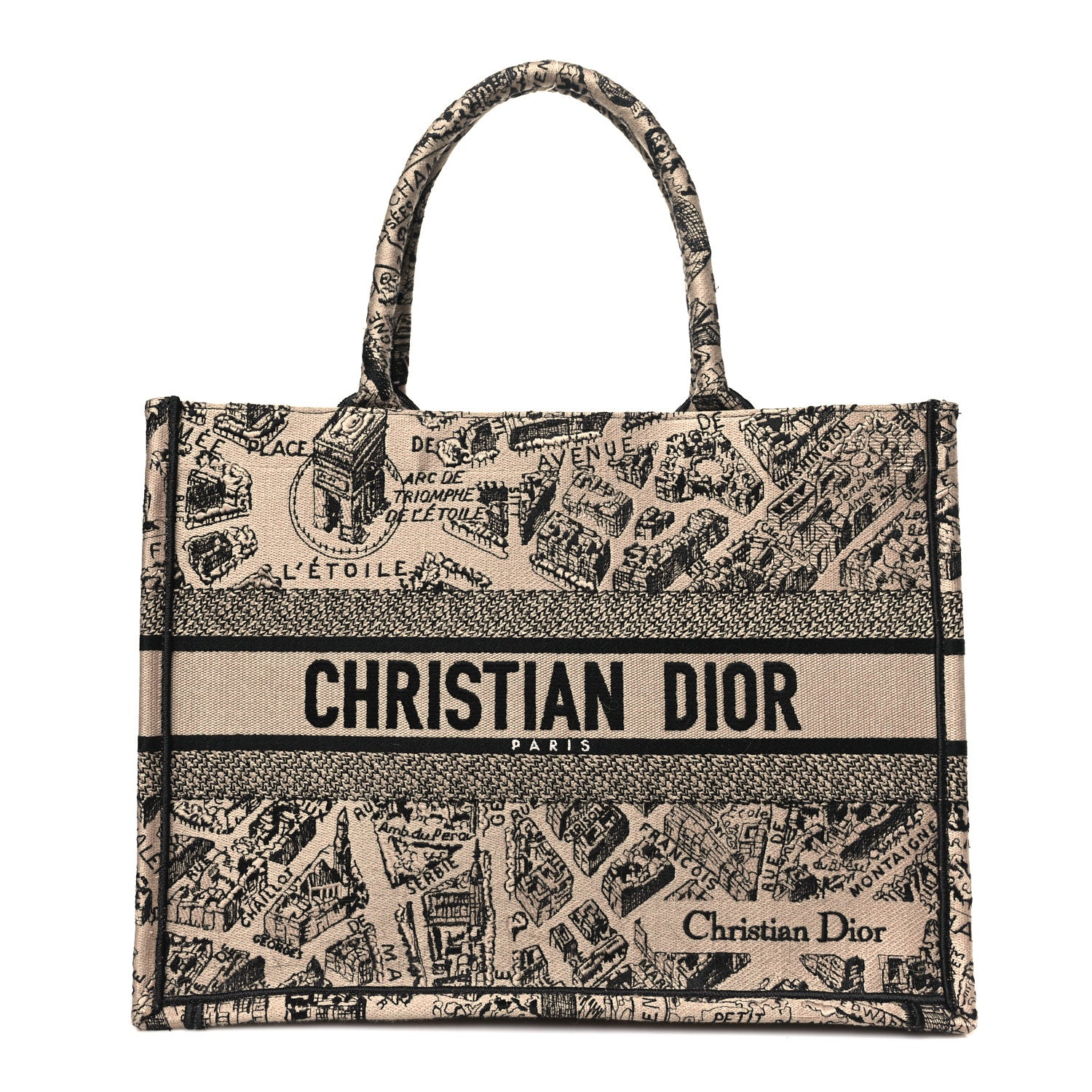 Christian Dior Canvas Embroidered Medium Plan De Paris Book Tote Beige Multi 1 of 10