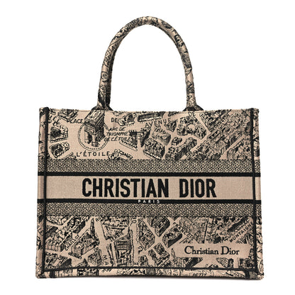 Christian Dior Canvas Embroidered Medium Plan De Paris Book Tote Beige Multi 1 of 10