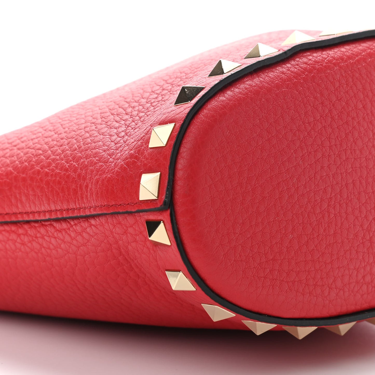 Pebbled Calfskin Rockstud Bucket Bag Red