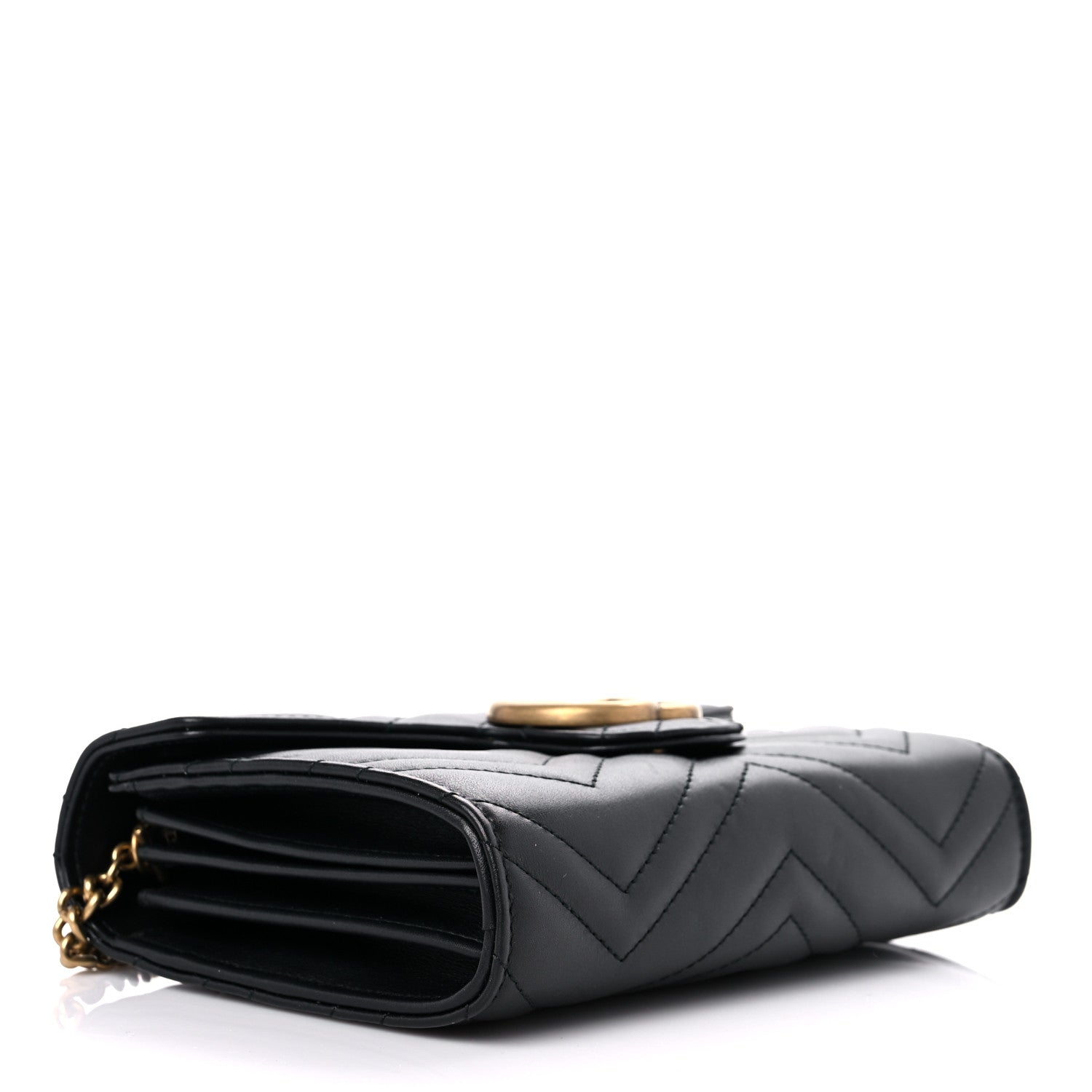 Gucci Calfskin Matelasse GG Marmont Chain Wallet Black 4 of 9