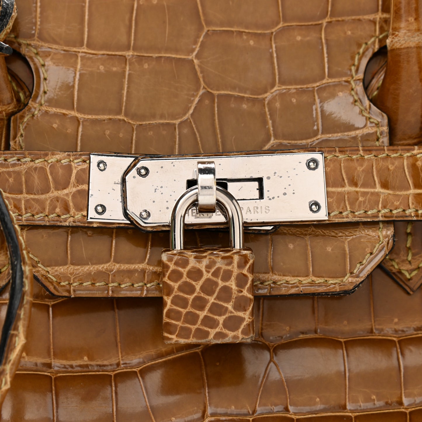 Shiny Porosus Crocodile Birkin 30 Ficelle Chartreuse