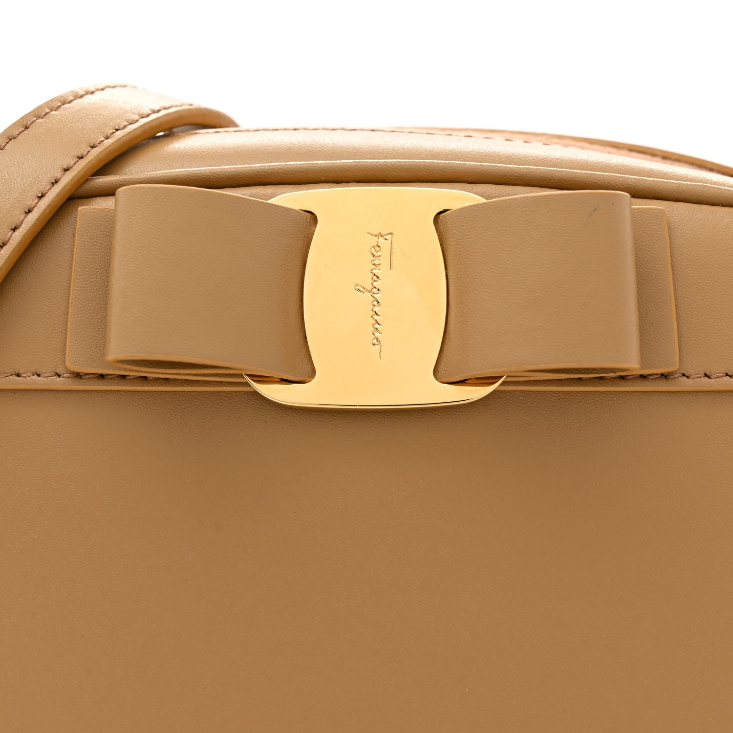 Salvatore Ferragamo Calfskin Vara Bow Camera Bag Beige 8 of 11