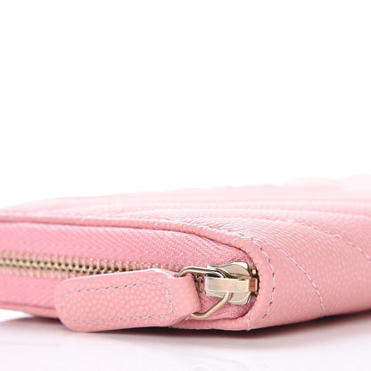 Chanel Caviar Chevron Quilted Small Zip Around Wallet Pink 8 of 10