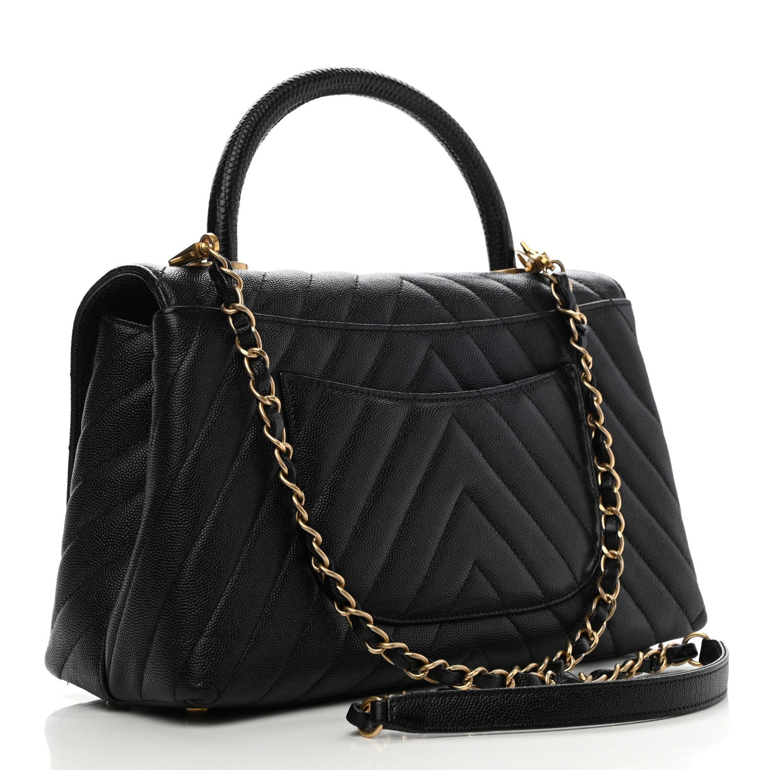 Chanel Caviar Chevron Quilted Small Coco Handle Flap Black 3 of 10