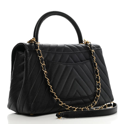 Chanel Caviar Chevron Quilted Small Coco Handle Flap Black 3 of 10