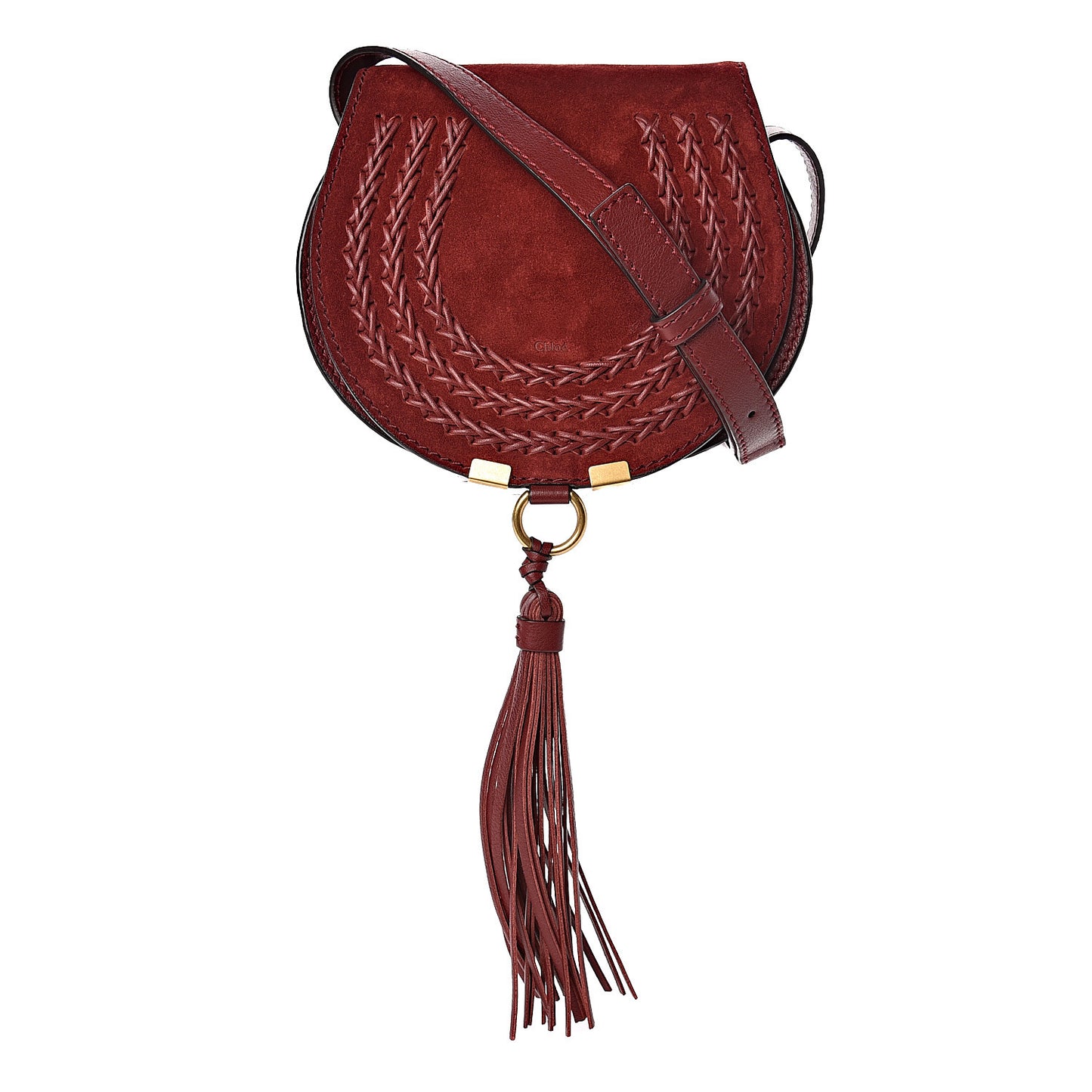 Suede Calfskin Braided Mini Marcie Round Crossbody Bag Red
