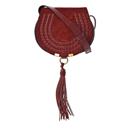 Chloe Suede Calfskin Braided Mini Marcie Round Crossbody Bag Red 1 of 11
