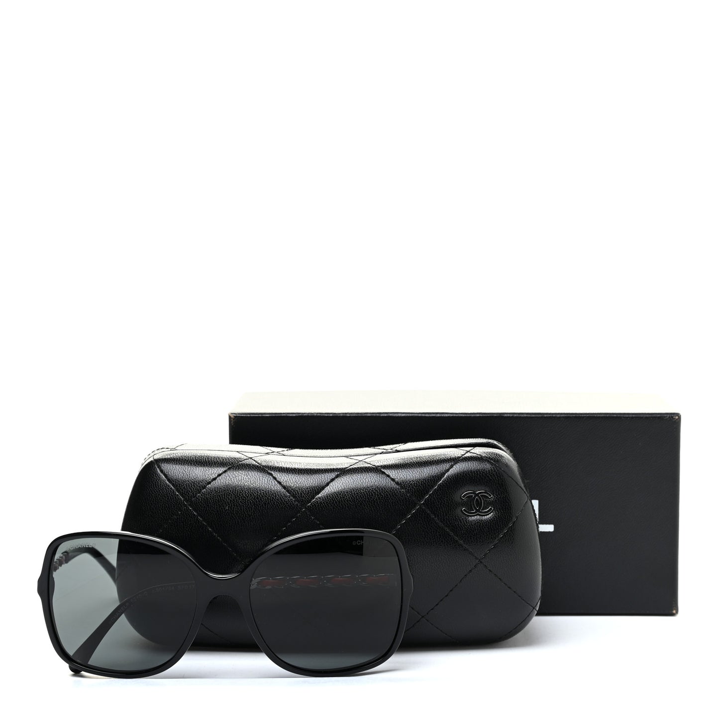 Lambskin Square Chain Sunglasses 5210-Q Black Red