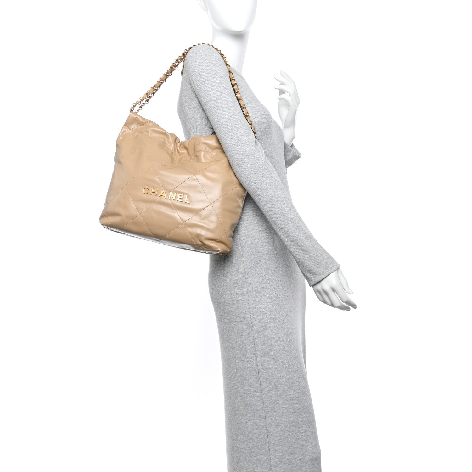 Chanel Shiny Calfskin Quilted Small Chanel 22 Beige Beige 2 of 12