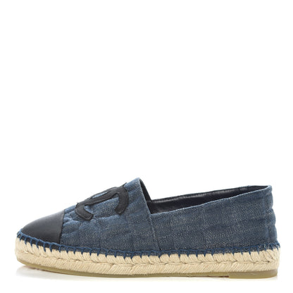 Chanel Denim Toile Embossed CC Espadrilles 37 Navy Black 1 of 8