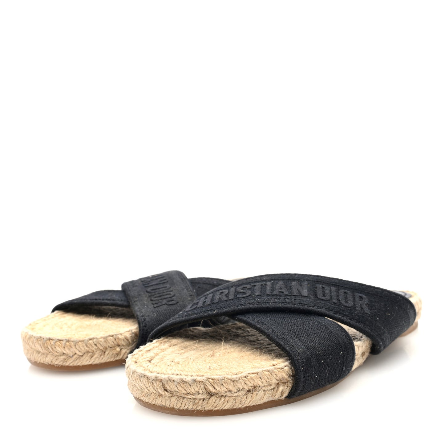 Canvas Embroidered Granville Espadrille Crisscross Flat Slide Sandals 38 Black