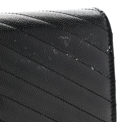 Saint Laurent Grain De Poudre Matelasse Chevron Monogram Flap Wallet Black 8 of 8