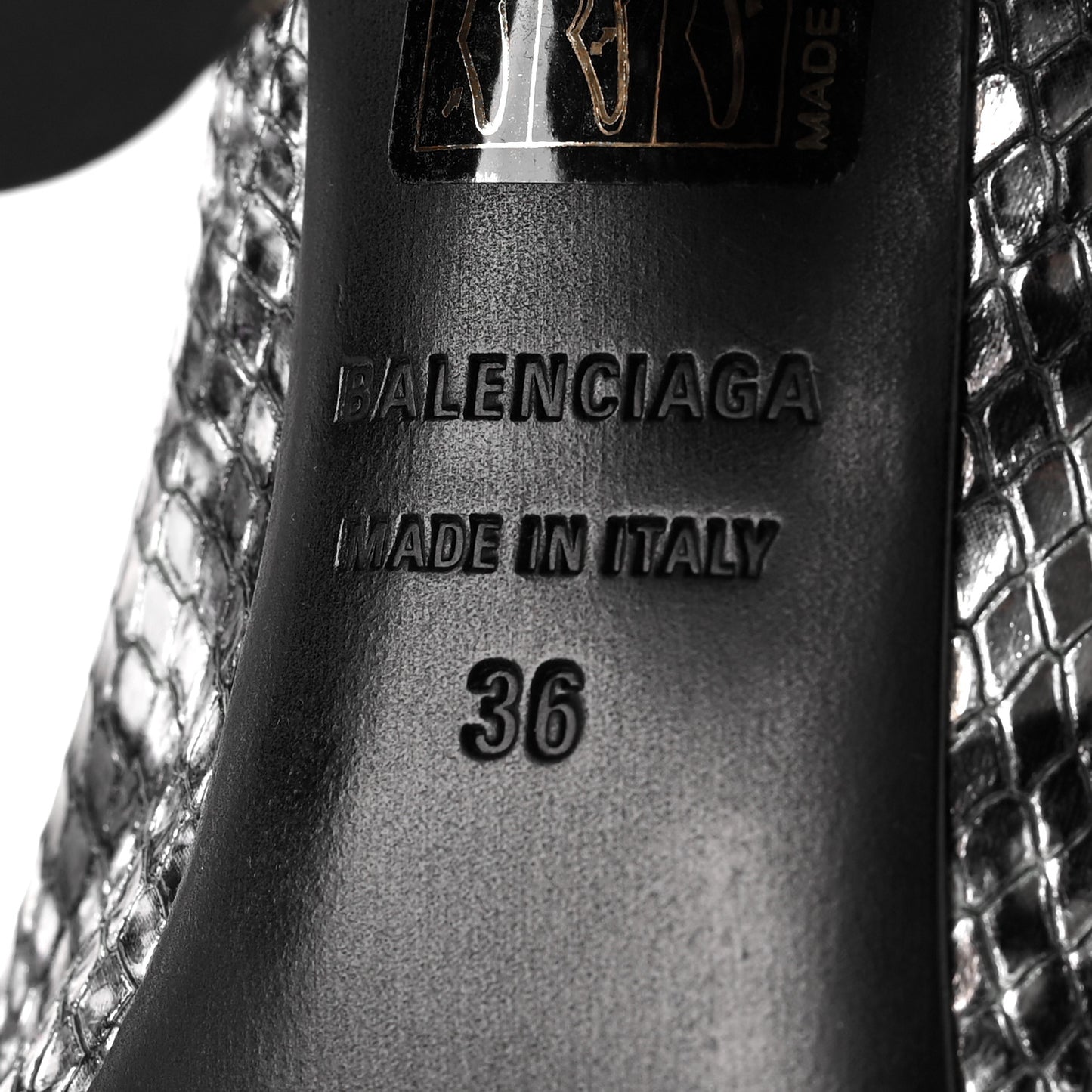 Kidskin Snake Effect Oval 90mm Mule Pump 36 Silver