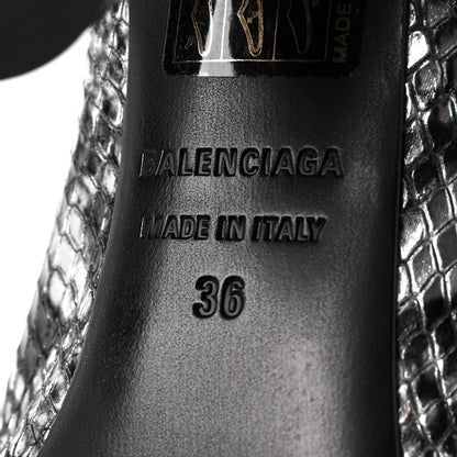 Balenciaga Kidskin Snake Effect Oval 90mm Mule Pump 36 Silver 6 of 8