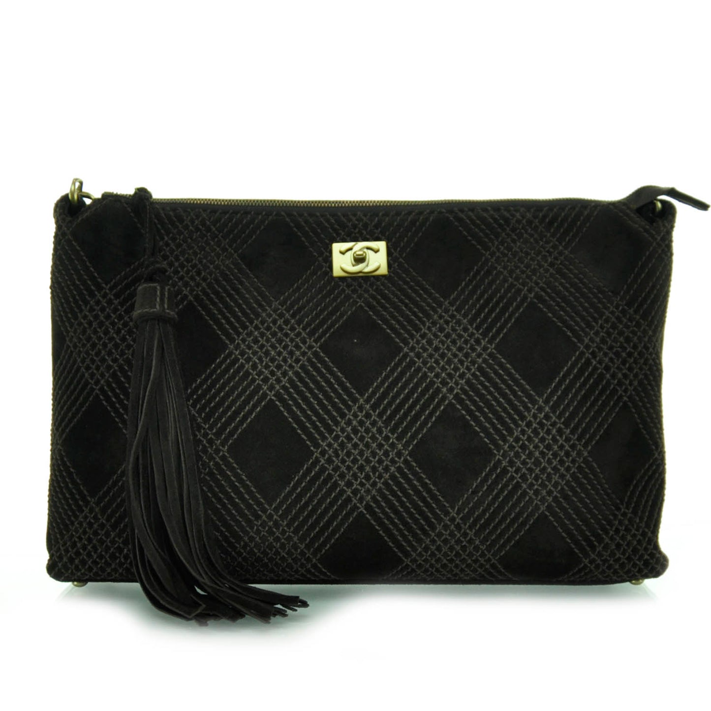 Suede Stitched Tassel CC Shoulder Bag Brown