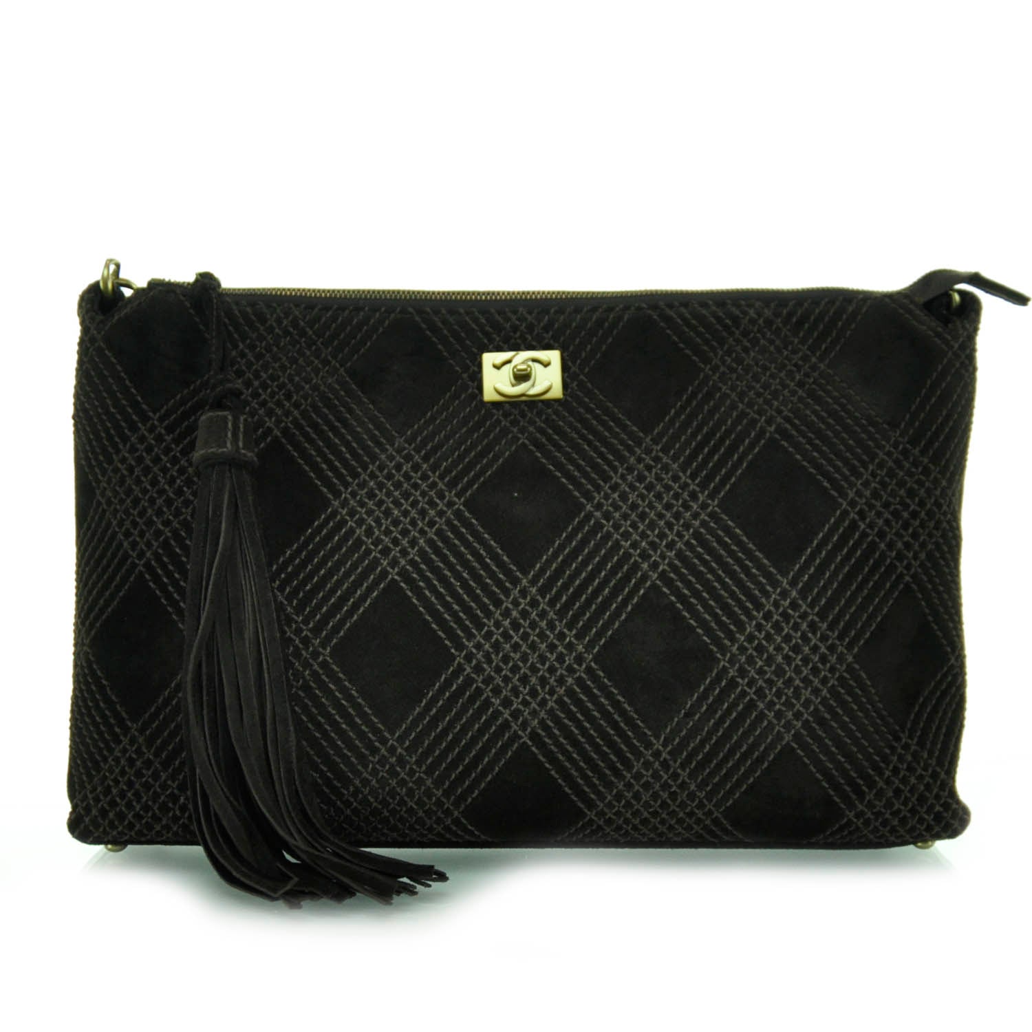 Chanel Suede Stitched Tassel CC Shoulder Bag Brown 1 of 11