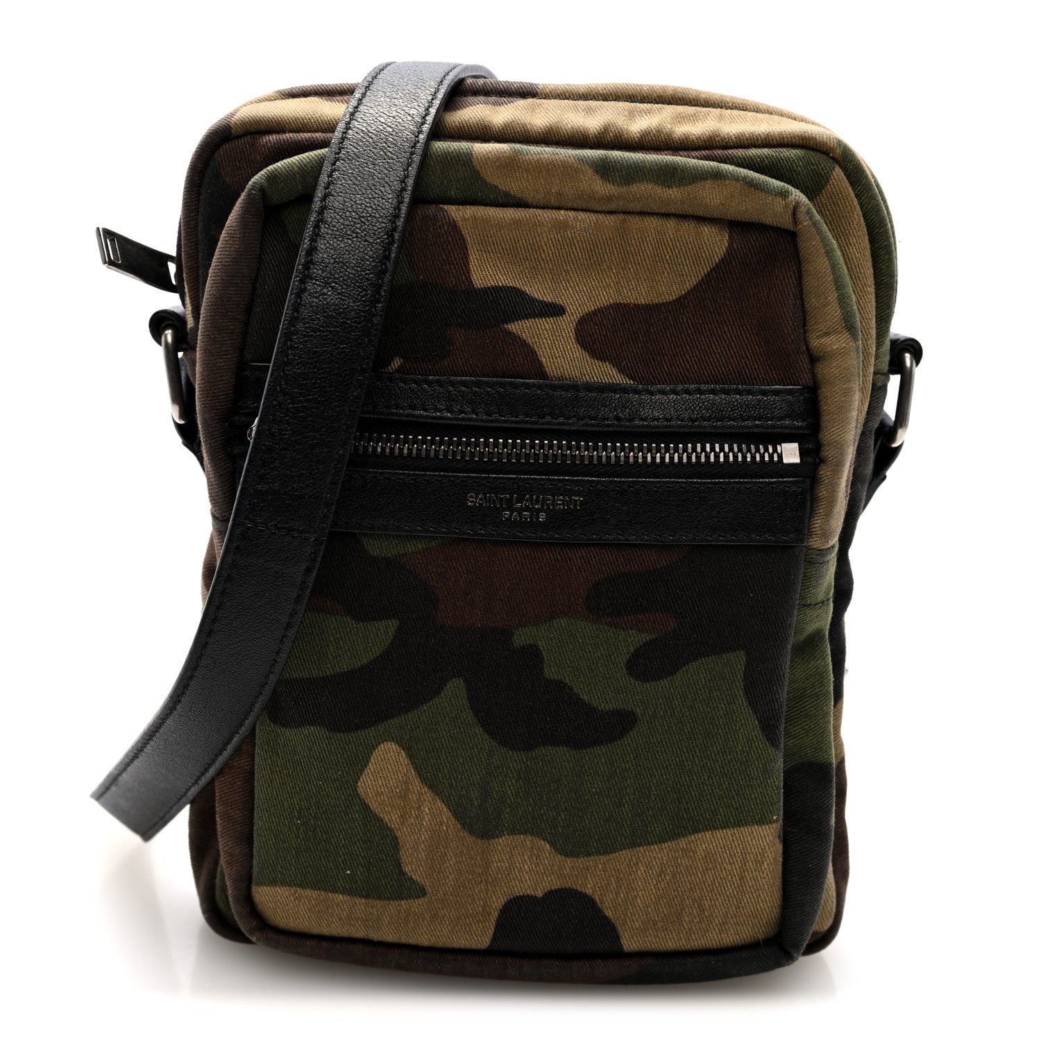 Saint Laurent Canvas Calfskin Camouflage Sid Messenger Bag Green 1 of 10