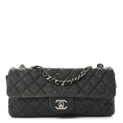 Chanel Metallic Crackled Calfskin Quilted East West Flap Navy 1 of 15