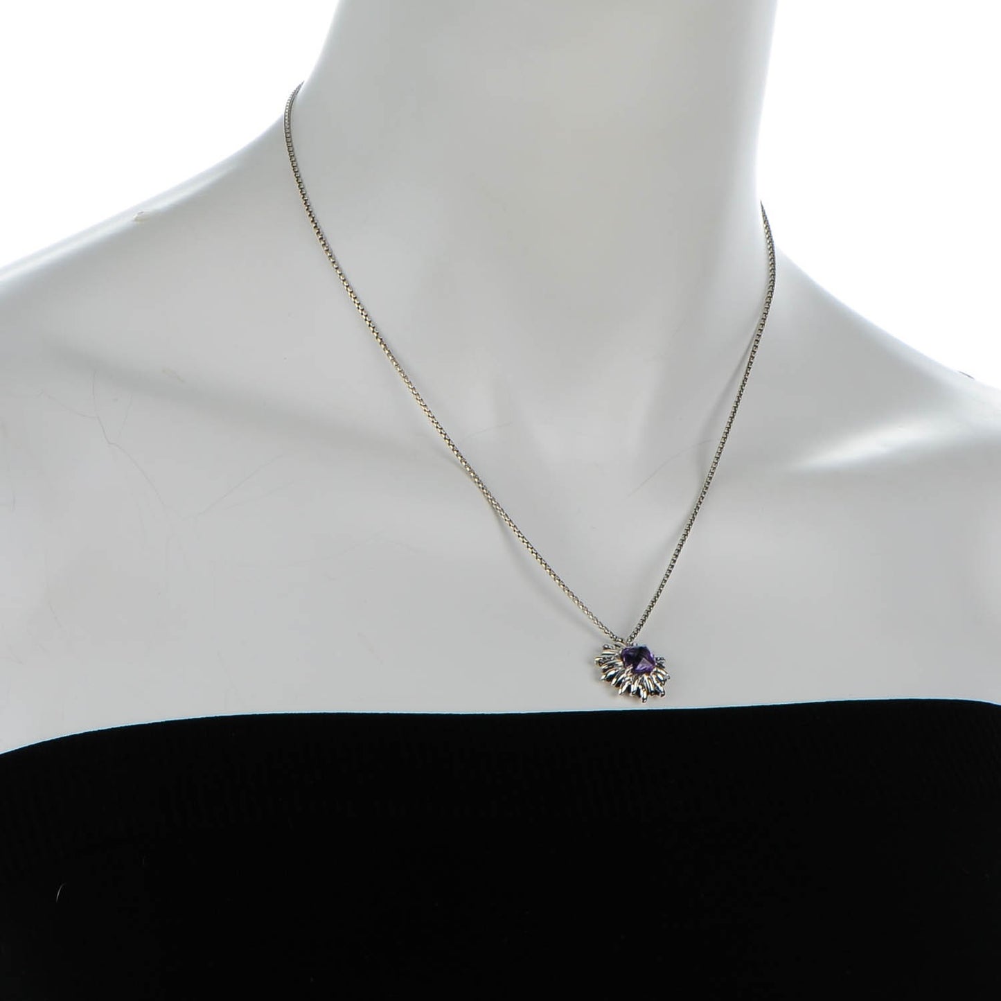 Sterling silver Amethyst 7mm Starburst Pendant Necklace