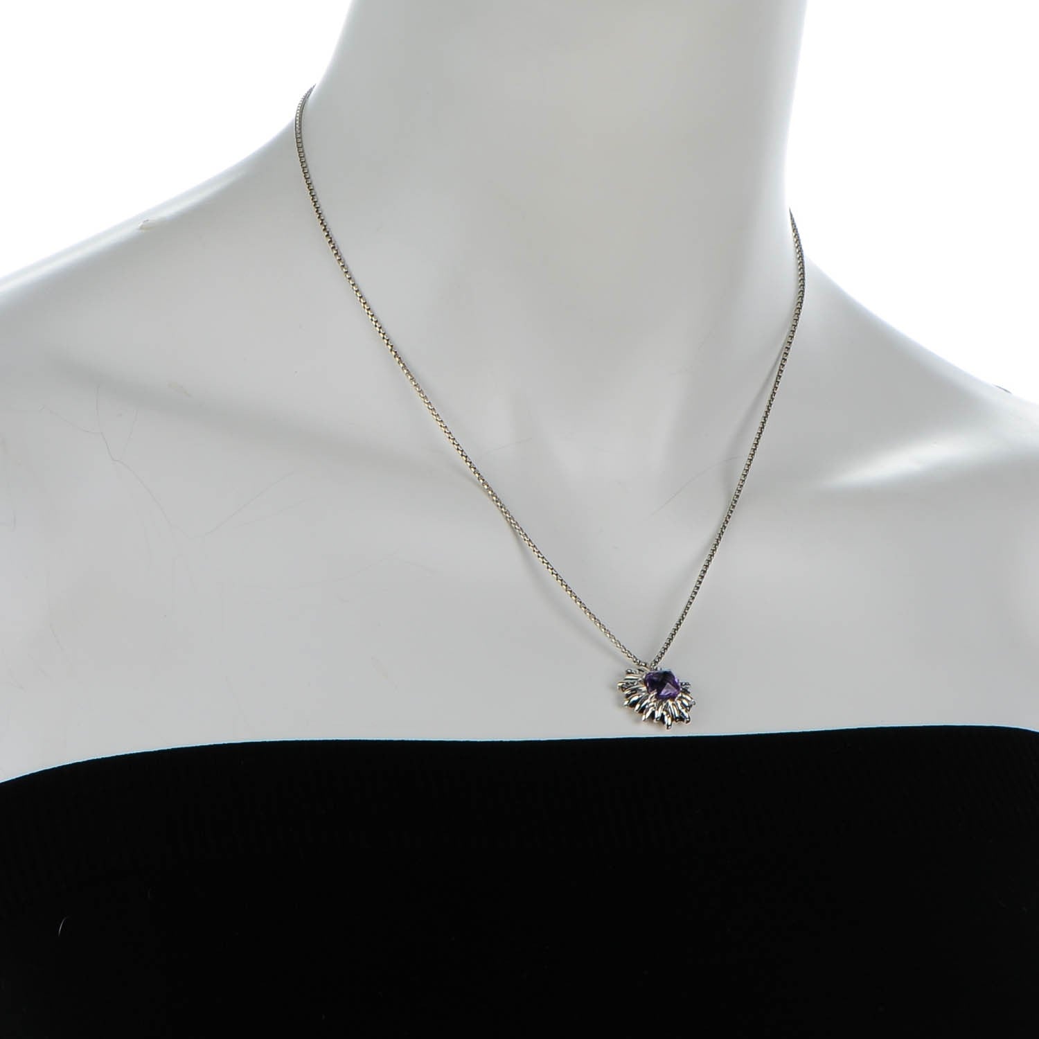 David Yurman Sterling silver Amethyst 7mm Starburst Pendant Necklace 2 of 14