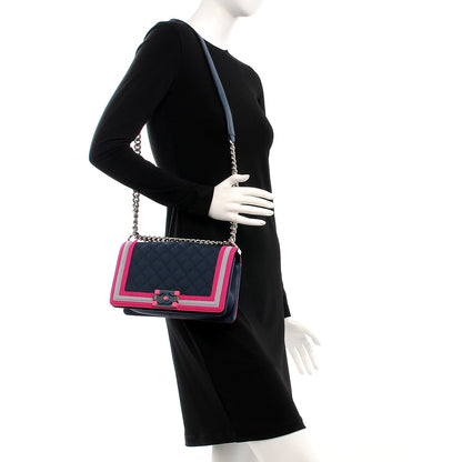Chanel Canvas Quilted Medium Fluo Boy Flap Dark Navy Fuchsia Grey 2 of 8