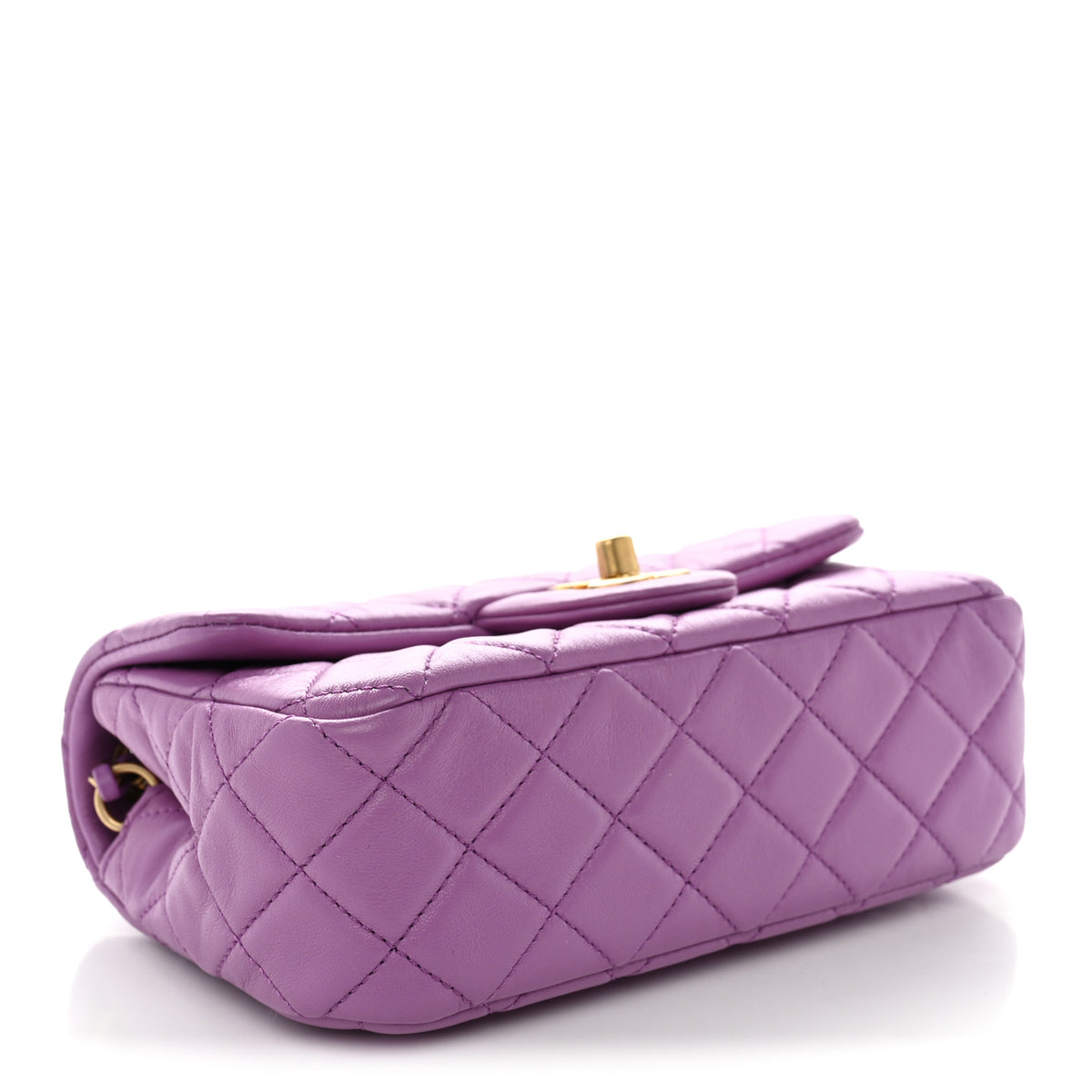 Lambskin Quilted Mini Rectangular Pearl Crush Flap Purple