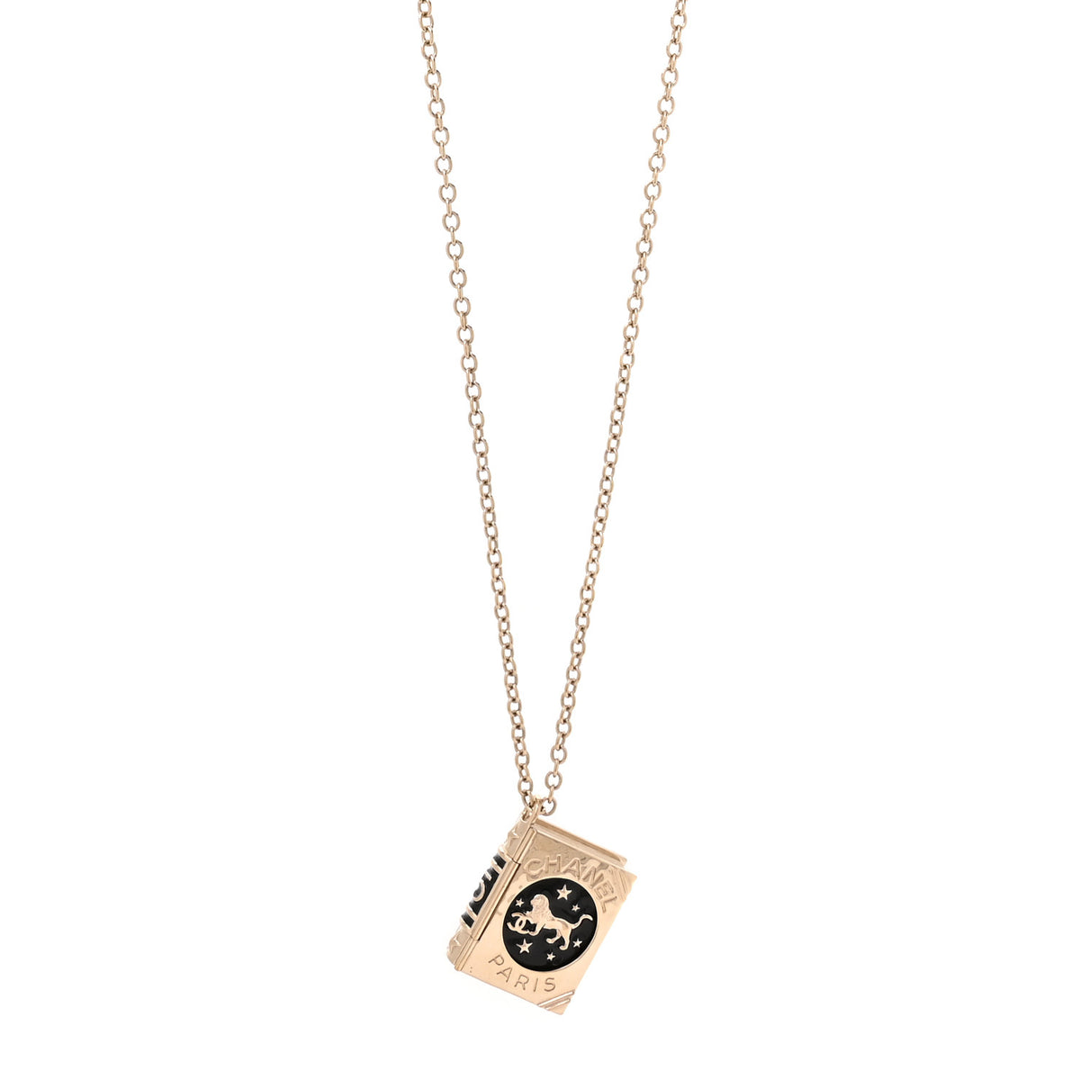 Chanel Metal CC Lion Book Locket Necklace Gold 1 of 6