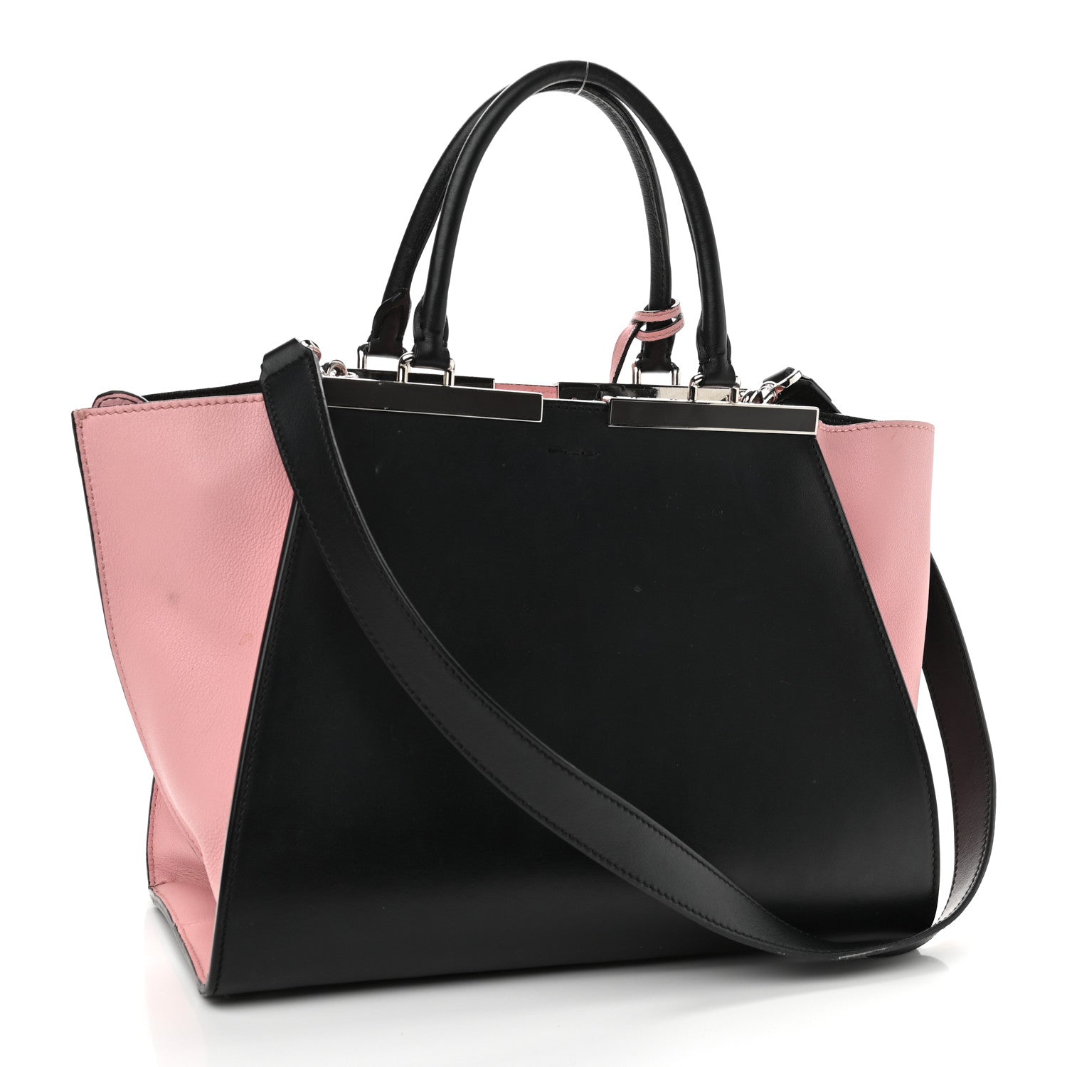 Fendi Vitello Baltico Dolce Petite 3Jours Tote Black Bubblegum 3 of 12