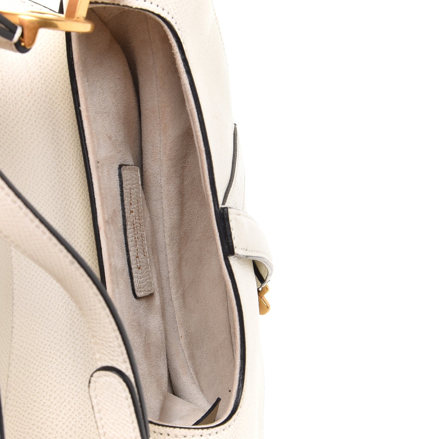 Grained Calfskin Mini Saddle Bag White