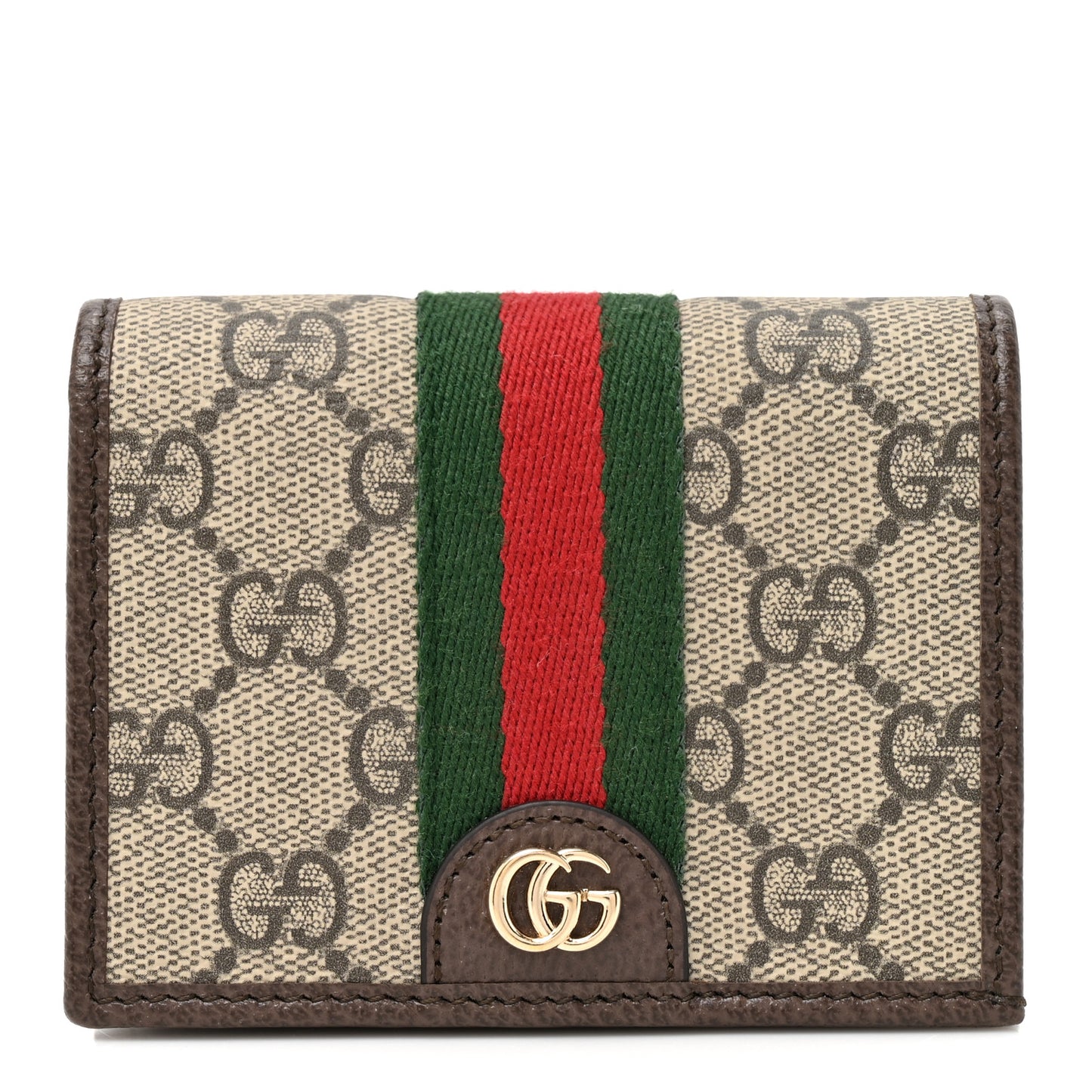 GG Supreme Monogram Web Ophidia Small Wallet Beige Dark Brown Beige Dark Brown
