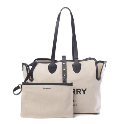 Burberry Cotton Soft Canvas Calfskin Medium Belt Tote Natural Black 1 of 11