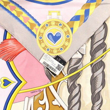 Hermes Silk Harnais De Cour Scarf 90 Gris Perle Rose Bonbon Bleu 3 of 3