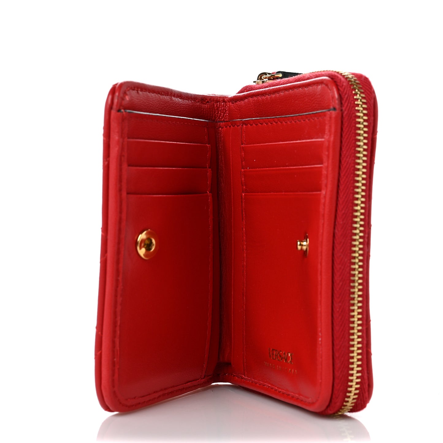 Nappa Quilted Medusa Compact Zip Around Wallet Red