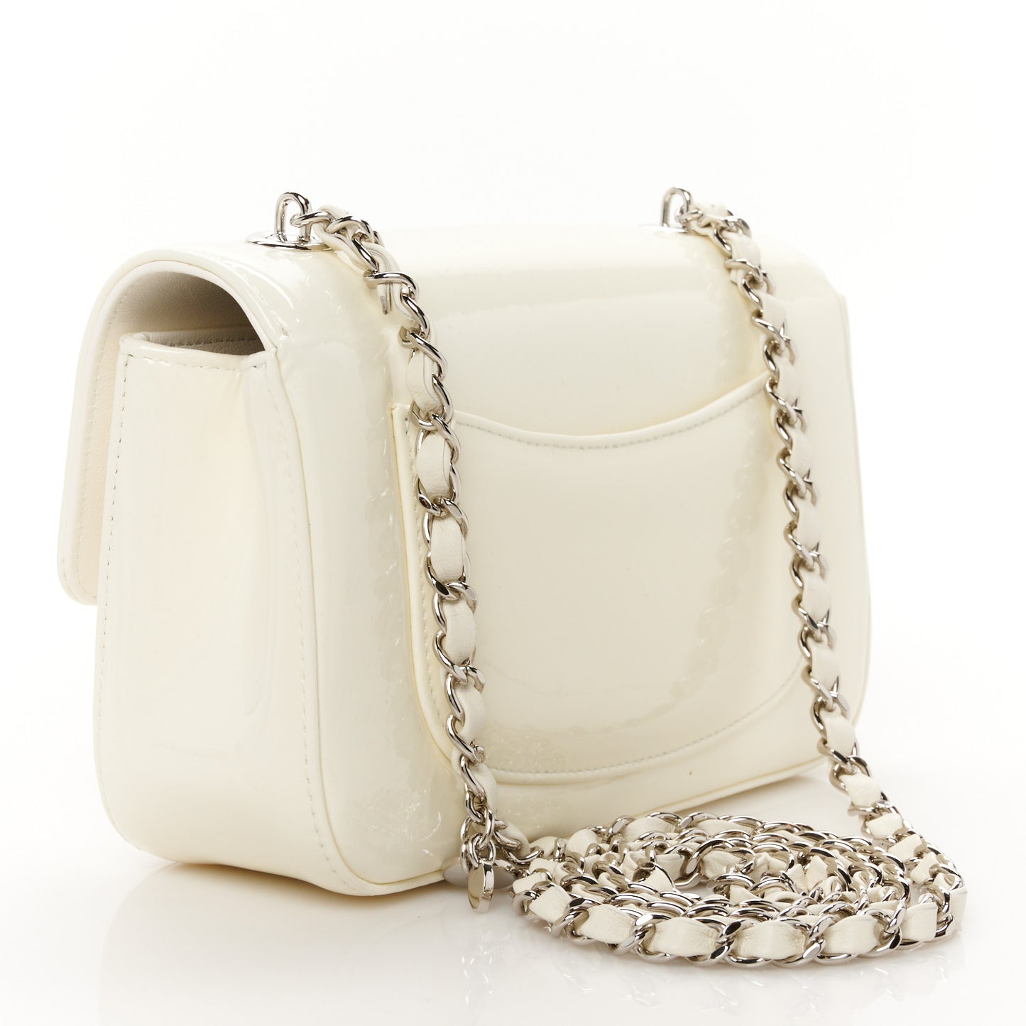 Patent Calfskin Small Camellia Single Flap White