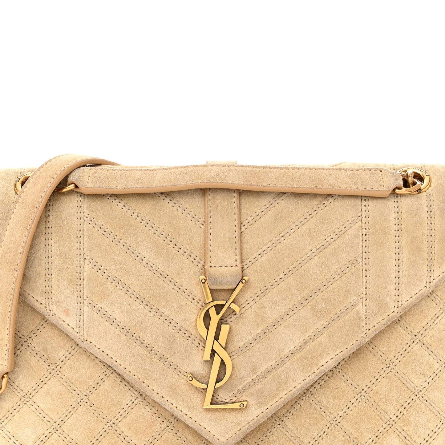 Suede Mixed Matelasse Triquilt Medium Monogram Envelope Satchel Sea Salt
